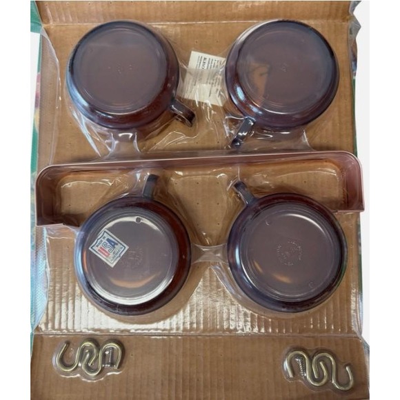Kromex Other - Vtg MCM Copper Mug Rack Bar Set 4 Amber Glass Soup Mugs NOS Kromex Sealed Box